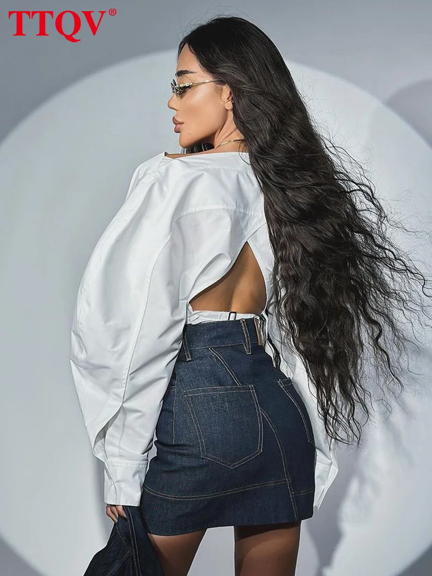 

TTQV Fashion Loose White Cotton Women Shirt 2025 Casual Square Collar Long Sleeve Blouse Elegant Classic Top Female Clothing