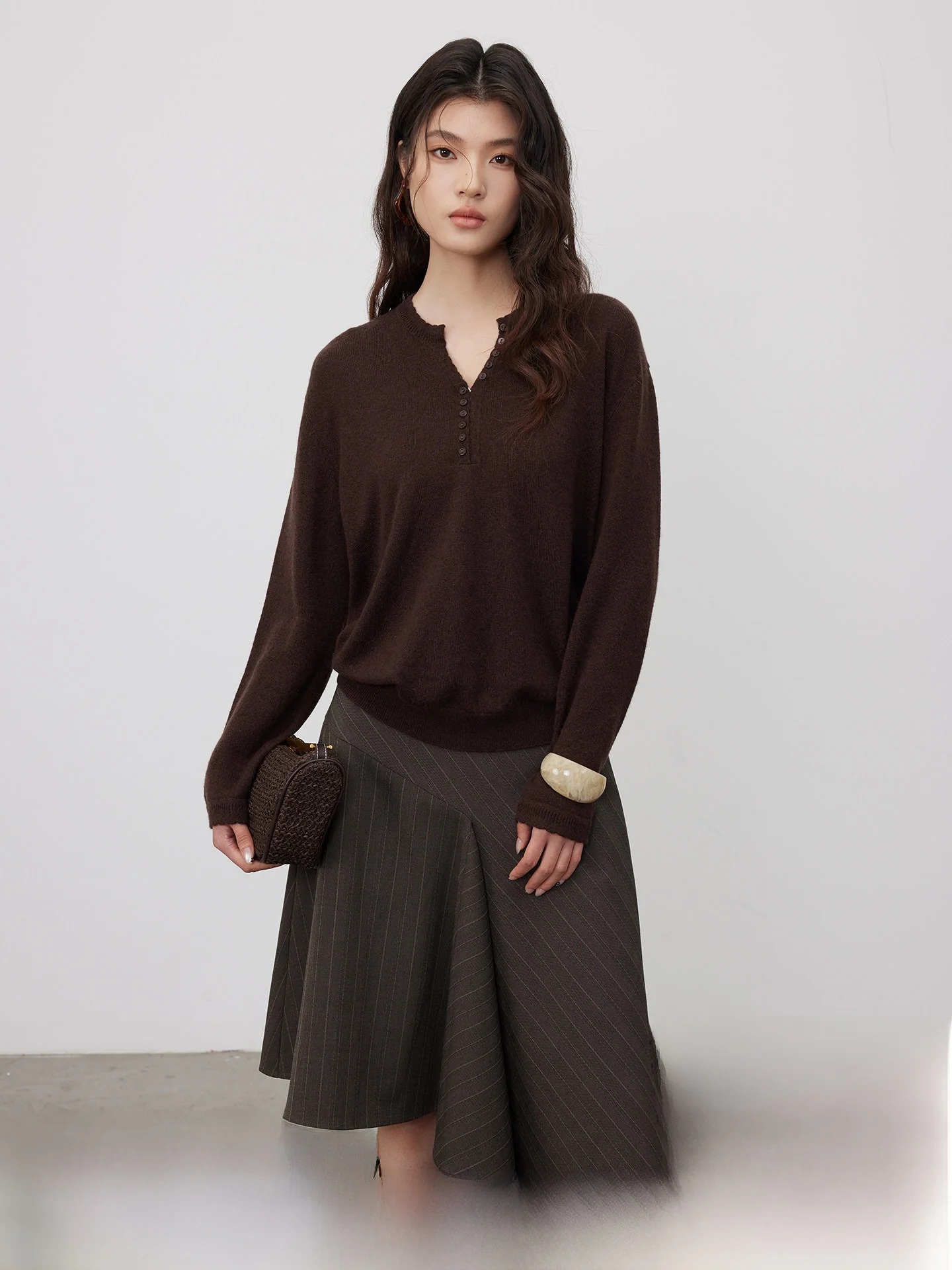 

KEARA Vintage V-Ne Button Long Sve Knitted Sweater Women's Spring Merino Wool Loose Knitwear Top American Sle Loose Fit