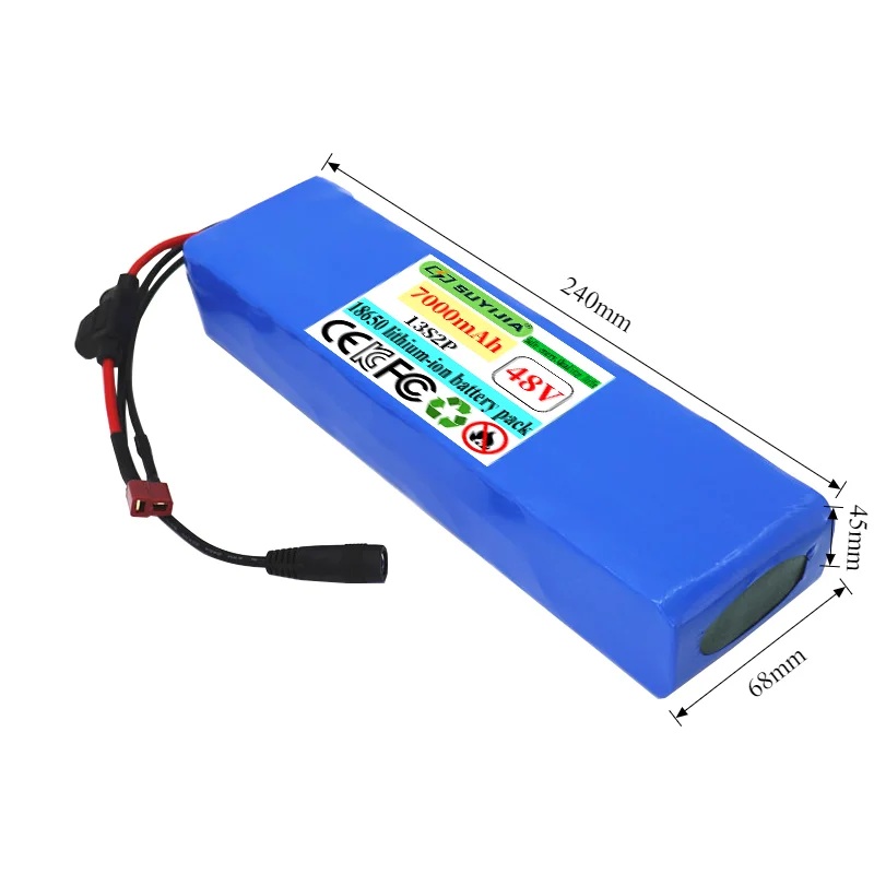 13S2P 48V 7000mAh 18650 Battery Pack DIY Kit for Electric Motorcycle/Scooter – Built-in 20A BMS, 54.6V 2A Charger