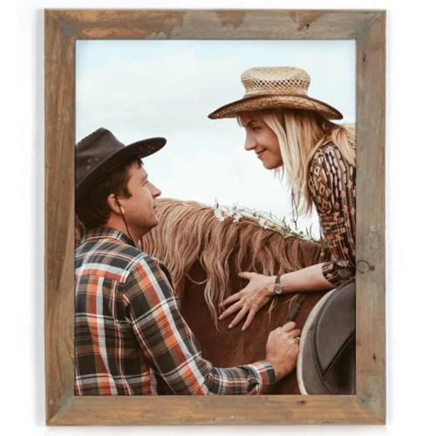 

Rustic Picture Frame 16x20, 100% Reclaimed Wood With Tempered Glass, Farmhouse Style Photo Poster 20x16 Distressed and Vintage
