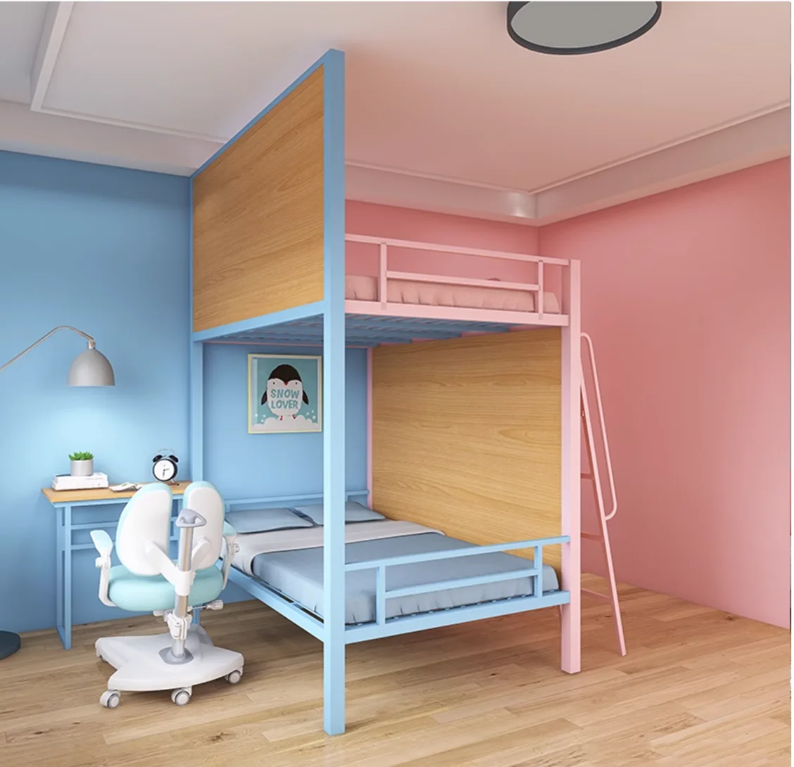 Children's room bed Modern simple family one son and one girl small flat raised bed