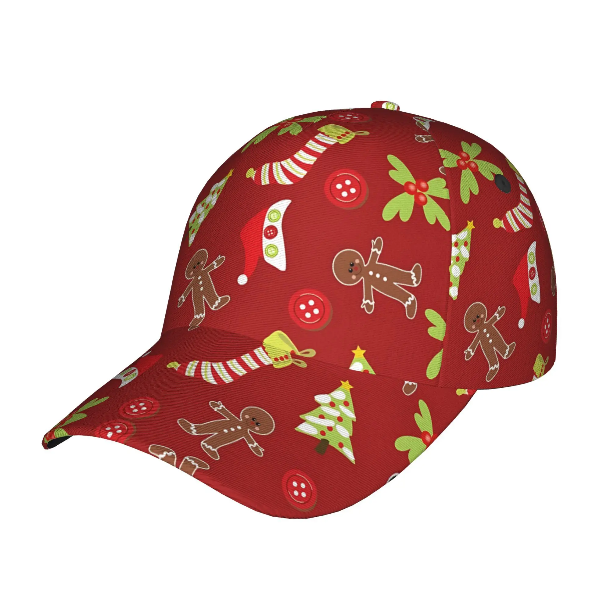 Pure Red Gingerbread for Man Christmas Socks Full Print Baseball Cap Street Style Hip Hop Hat Sports Outdoor Fishing Casual Hat
