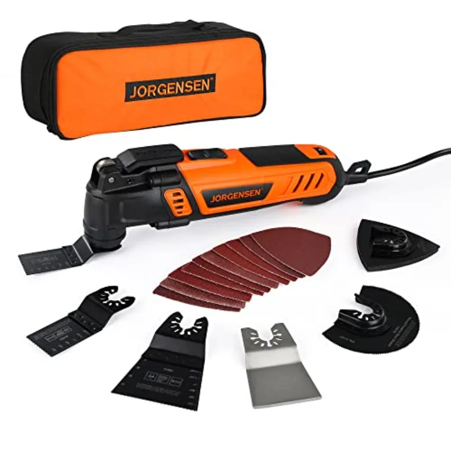 

JORGENSEN Oscillating Tool 5°Oscillation Angle 4 Amp Oscillating Multi Tools Saw 7 Variable Speed with 16-piece Electric Multit
