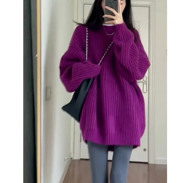 

Свободный длинный утолщенный свитер, женский трикотаж цвета дракона и фруктов, удобная весна