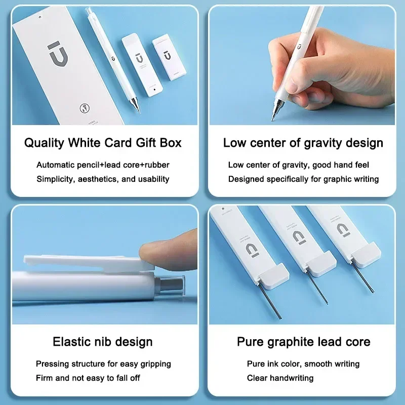 3pcs/Box M&G White Simple Mechanical Pencil Set for Students HB 0.5mm Low Center of Gravity Non Breaking Lead Automatic Pencil