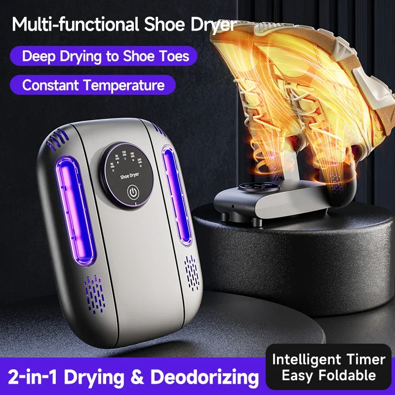 Asciugascarpe Intelligente Con Termostato, Portatile, Pieghevole, Elimina Odori, Timer, Controllo Wireless, Asciugatura Rapida E Silenziosa Per Casa E Viaggi-image