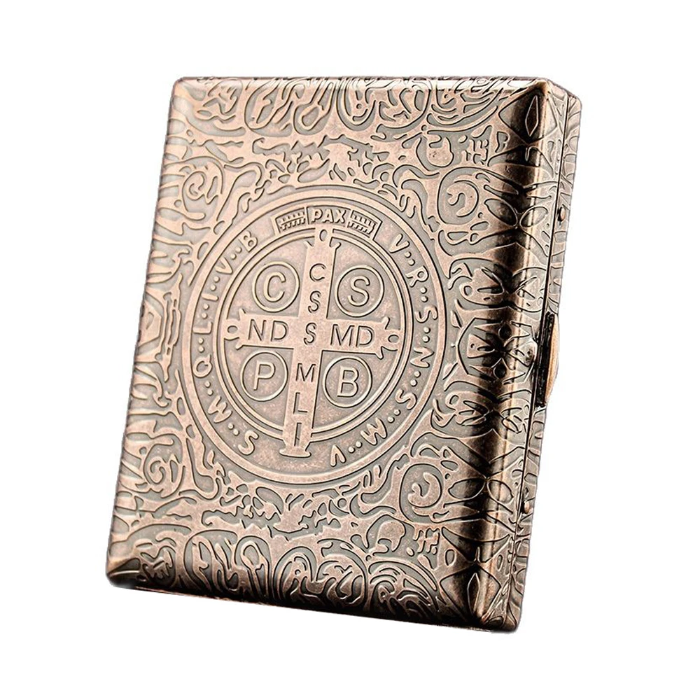 IMCO Metal Brass Cigarette Case for Thick Cigarette Boxes Carved Peony Solid Color 84mm Length