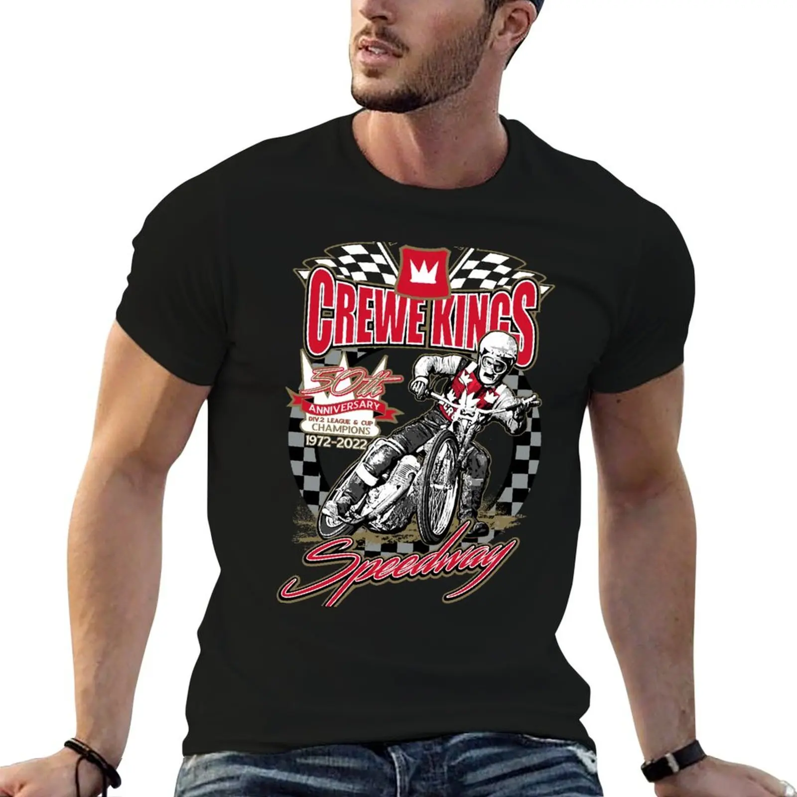 Crewe Speedway - Official1972 Double Champions Anniversary T-Shirt Basic Solid Color Casual Tee Shirt