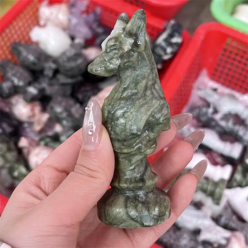Natural Ophiolite Anubis Carving Crystal Love Healing Fengshui Gemstones HomeDecoration Holiday Gift 1PCS