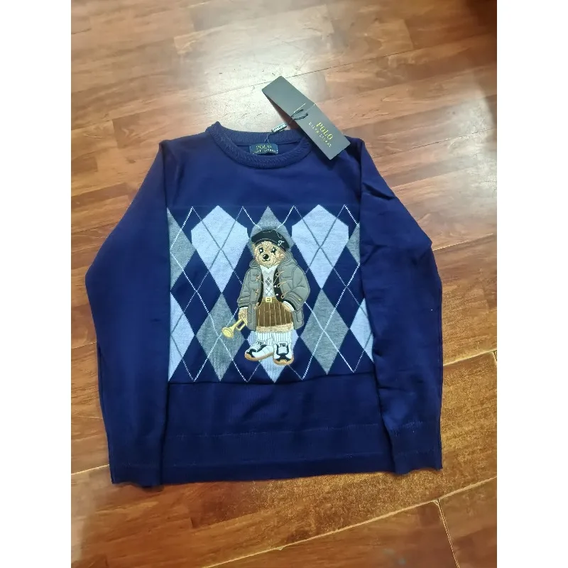 

French Style Little Bear Embroidered Graphic T Shirts Women Spring Autumn Lingge Round Neck Loose Women's Long Sleeved Tops