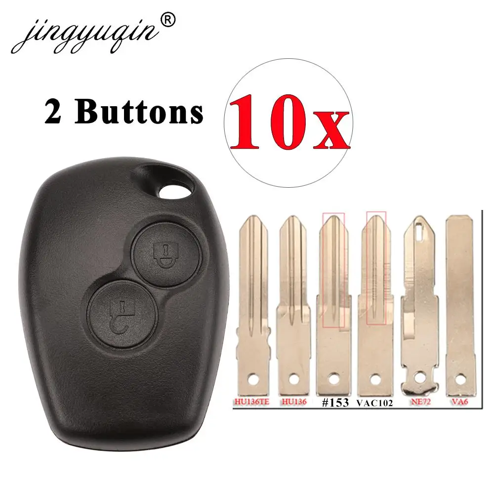 Jingyuqin 10 pezzi 2 pulsanti telecomando auto portachiavi Shell Case per Renault Megane Modus Clio Logan Sandero Duster Nissan VAC102 Ne72 VA2