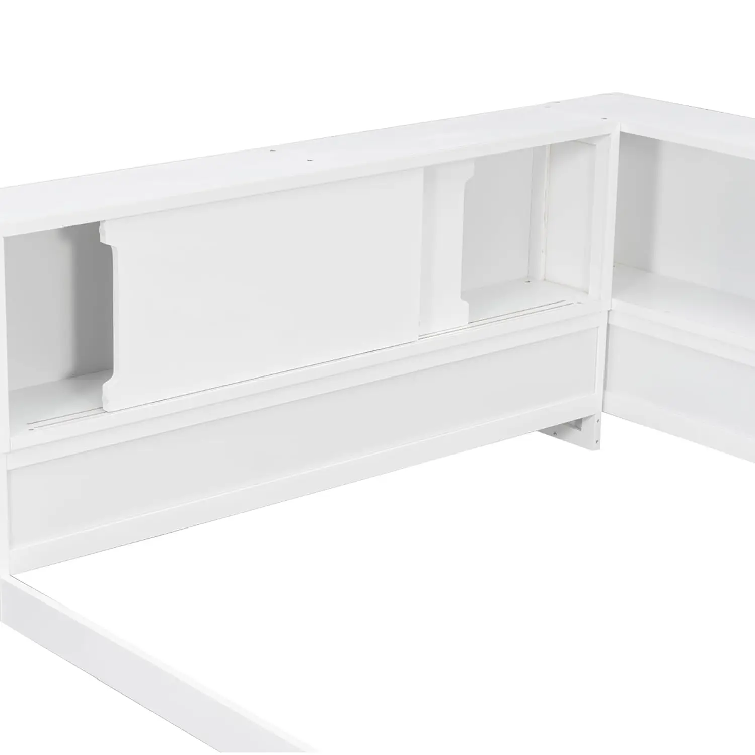 Queen Size Corner Bed with Bookcase, Wood L-Shaped Floor Daybed with LED Lights & USB Ports, Floor Corner Bed Frame, Customized