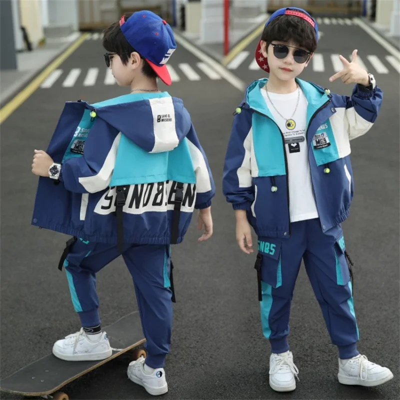 

5-16T Boy Fashion Casual Sport Suit Clothing Set Letter Long Sleeve Children Teens Clothes 2023 Spring New