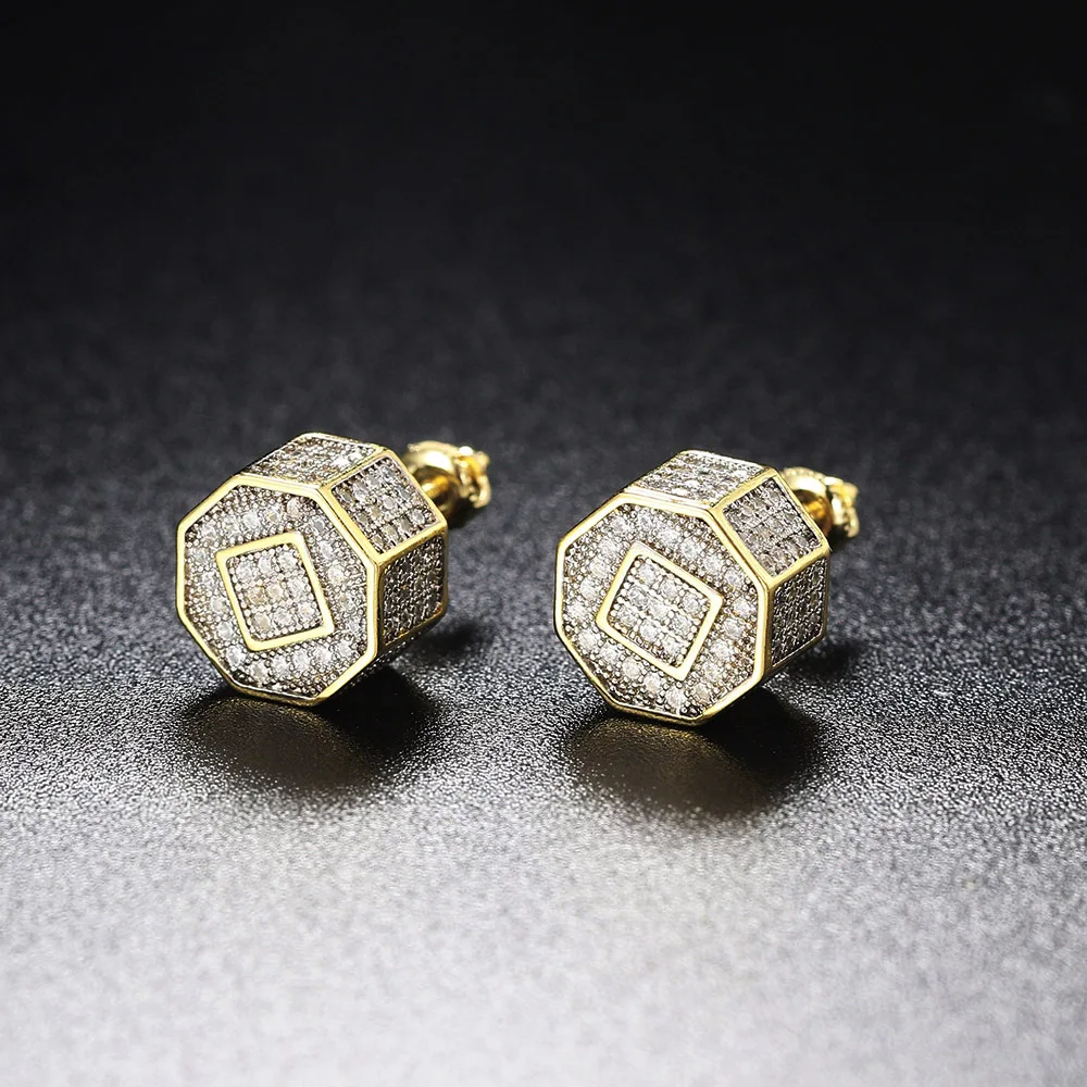 Rock Iced Cubic Zircon Stud Earrings For Women Men Round Geometric Crystal Stud Earring Hiphop Jewelry Dropship Suppliers OHE100