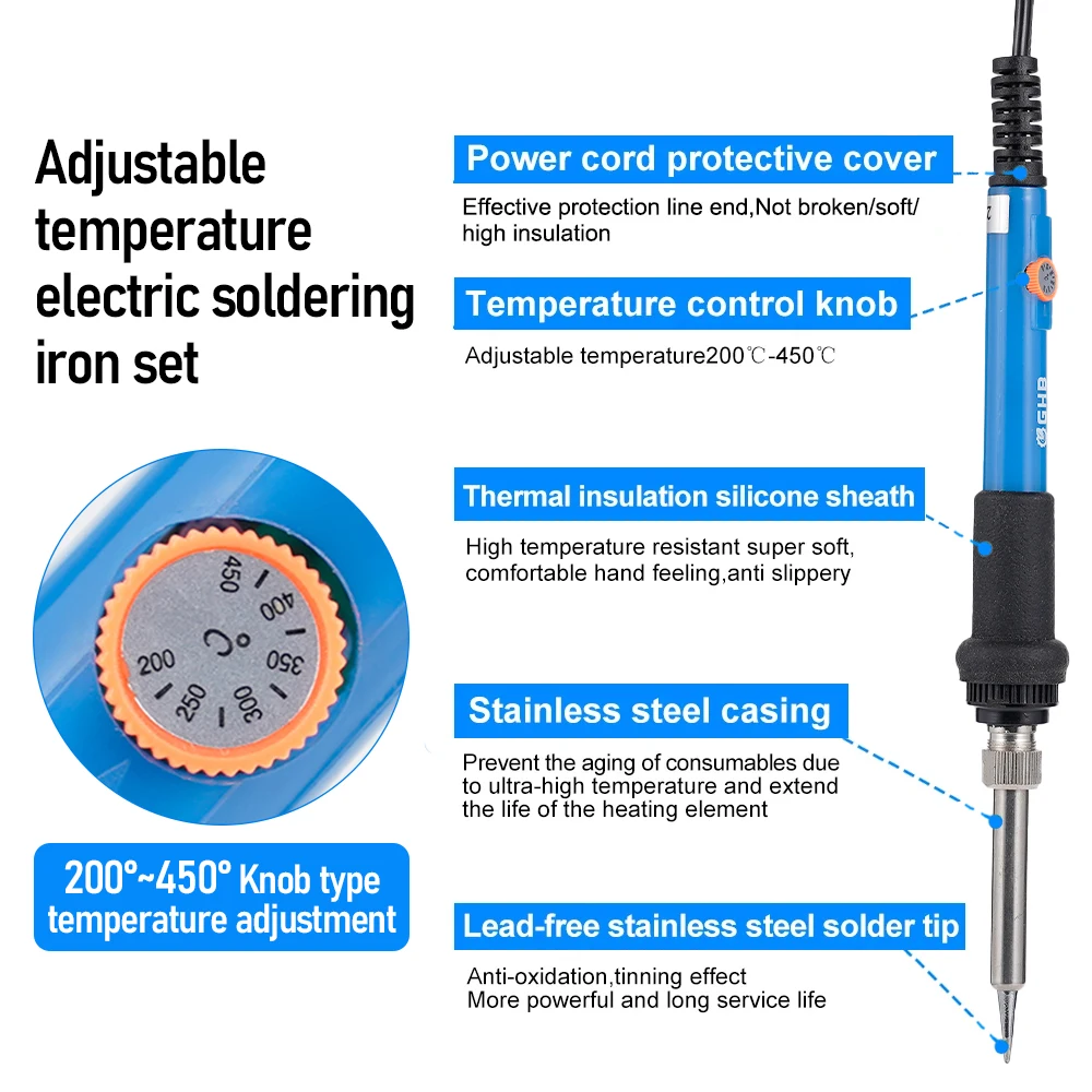 Adjustable Temperature Soldering Iron Set 60W Multifunctional Portable Precision Soldering Solder Heat Repair Tool US/EU Plug