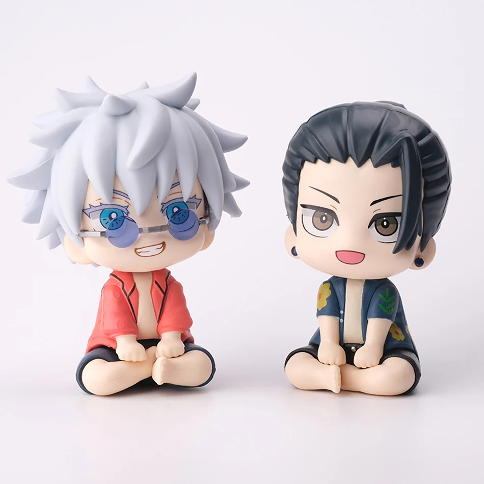 

Jujutsu Kaisen 10CM Q Version Satoru Gojo Suguru Geto Summer Casual Wear Sitting Pose PVC Collectible Action Figure Statue Model