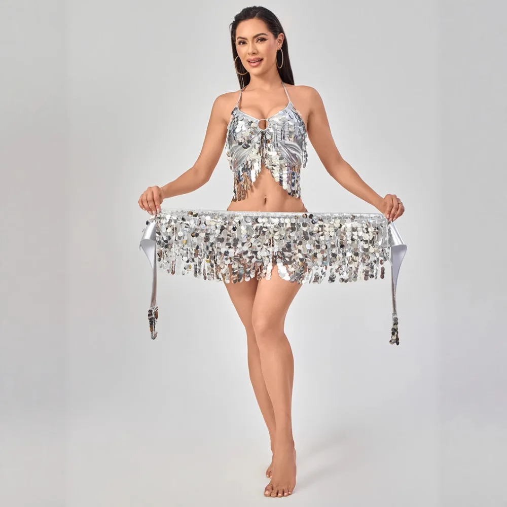 2026 Belly Dance Waist Chain Hip Towel, Cross-Border Sequined Tassel Set Dance Waist Towel Indian Dance Performance Belt