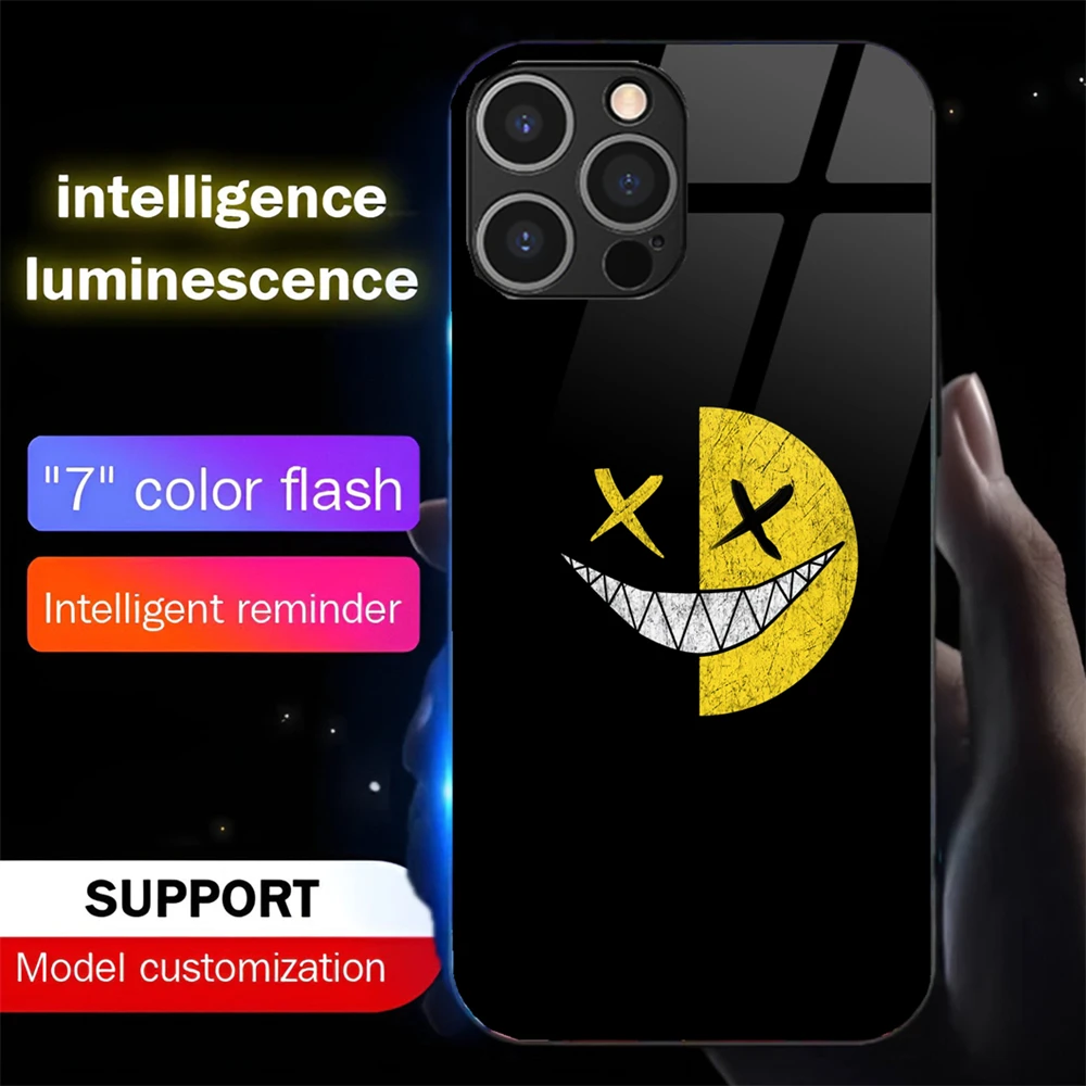 

Lovely Smile Cartoon LED Calling Light Flash Phone Case Glitter Cover For iPhone Air 17 16 E 15 14 13 12 11 Pro Max Plus