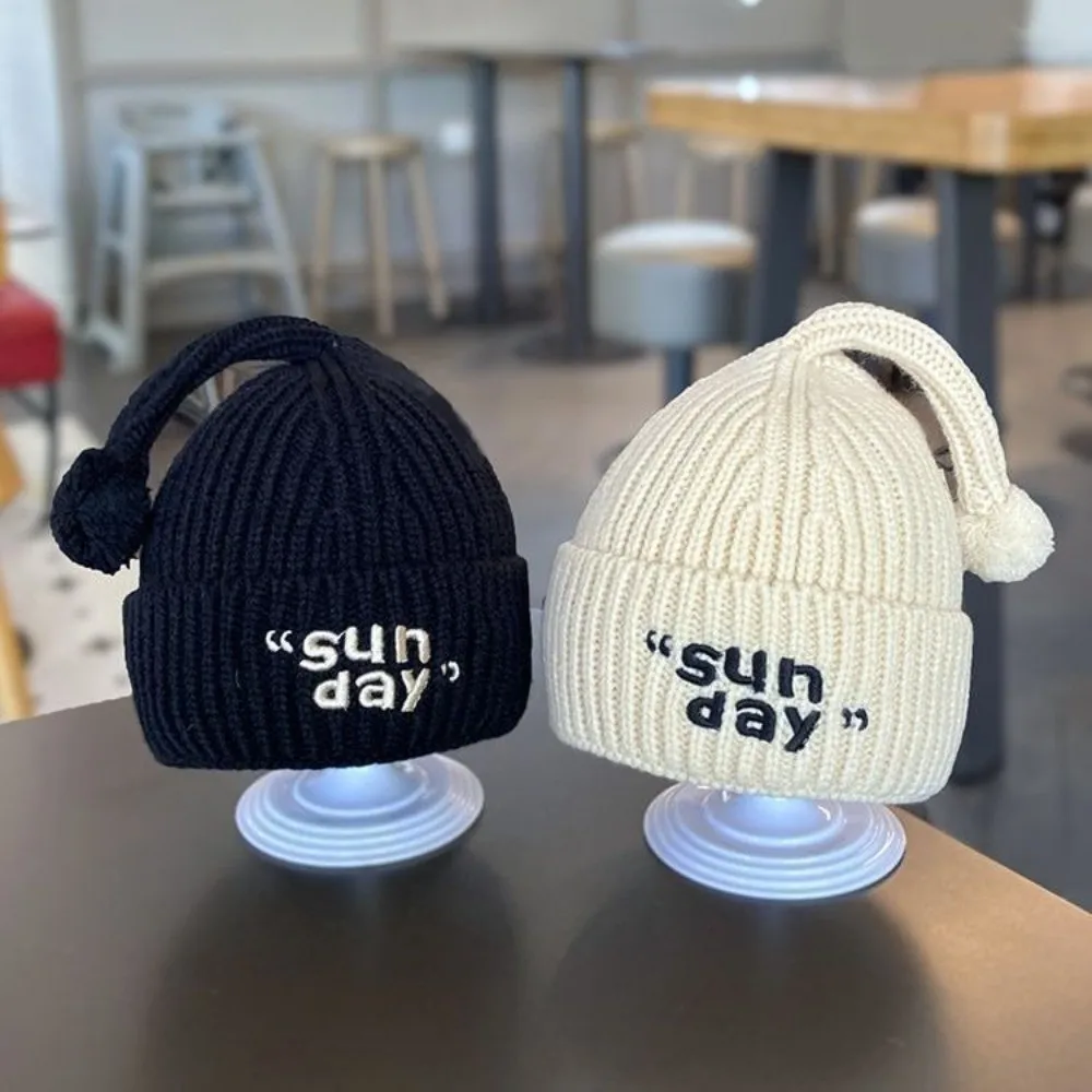 

New Sun Day Embroidery Pullover Cap Warm Knitted Ear Protection Hat Coldproof Windproof Knitted Cap Autumn and Winter