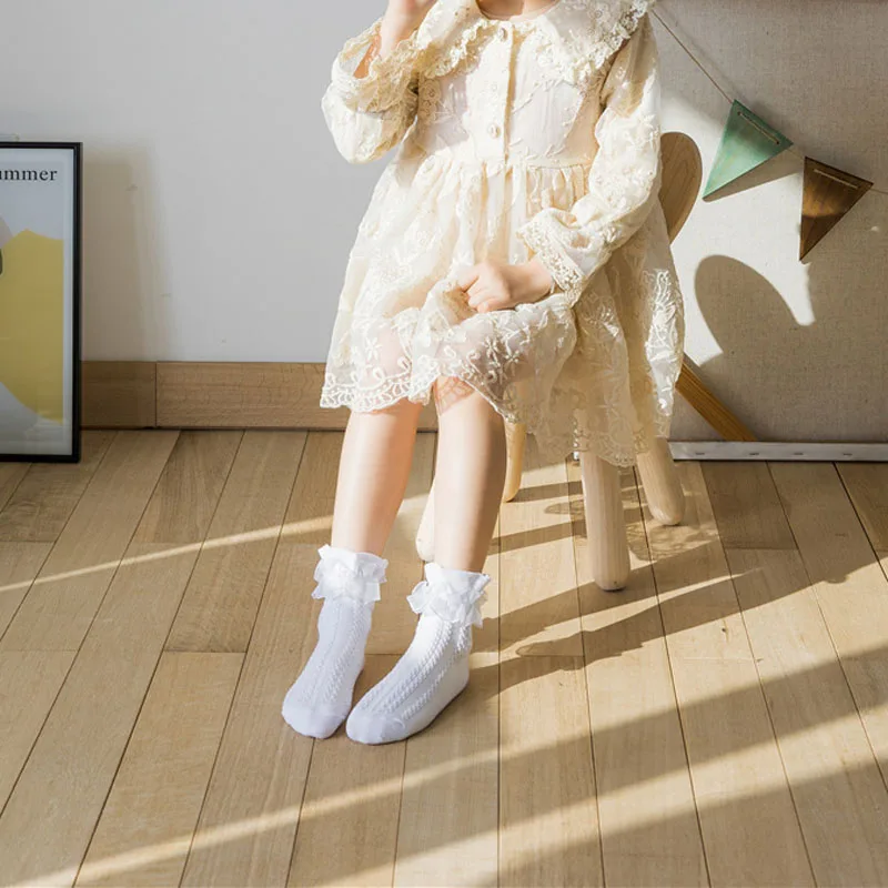 3/6 Paar Mädchen-Socken mit Spitzenrüschen, Baumwolle, atmungsaktiv, bequem, bezaubernd, für Kinder im Prinzessinnen-Stil, tanzfertige Socken mit Rüschenbesatz – Detail 6