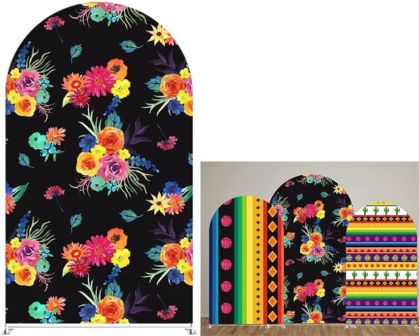 Mehofond personalizado de 2 caras México flor Día de los muertos Festival fiesta novia cubierta de ducha Chiara arco fondo decoración telón de fondo