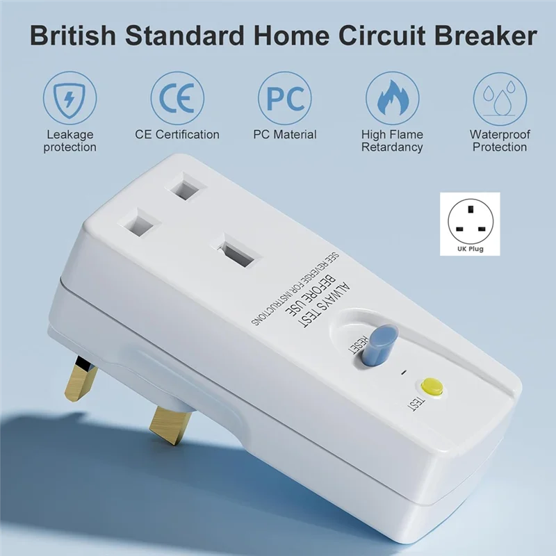 

ABKY-Leakage Protection Socket Adapter 13A RCD Plug UK Standard PRCD 30Ma White Polycarbonate UK Plug