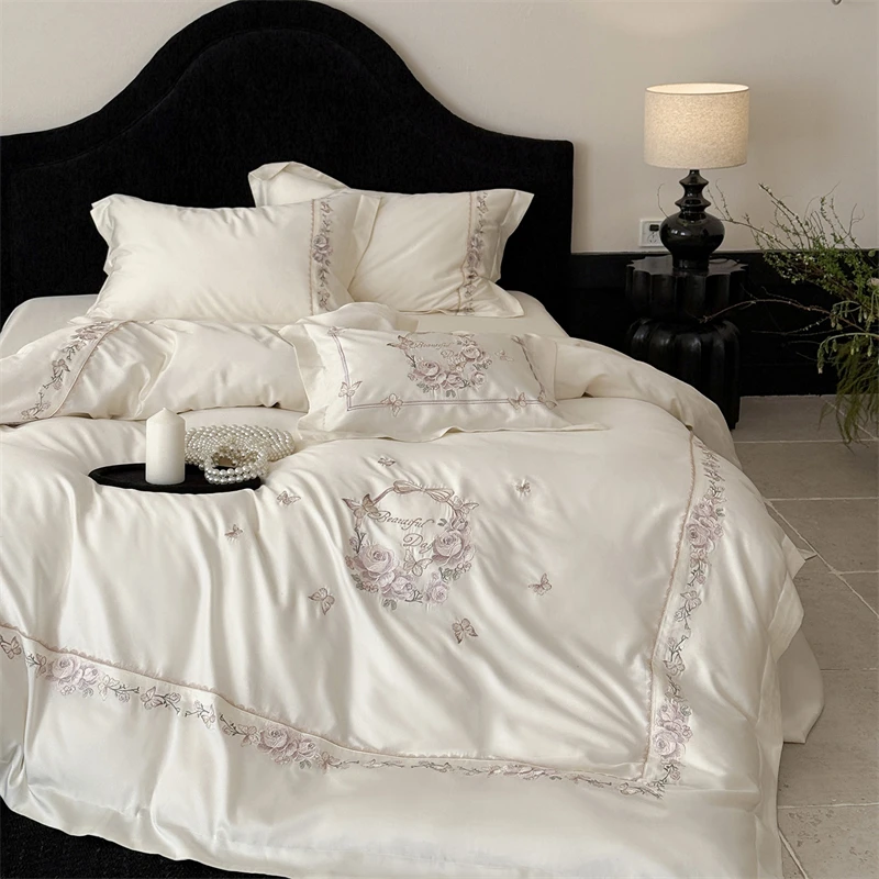 

Luxury 1000TC Egyptian Cotton Floral Embroidery Bedding Set Queen King Size Duvet Cover Bed Sheet/Fitted Sheet Pillowcases 4Pcs