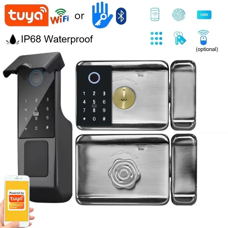 IP68 Tuya WIFI Remote Unlock Fingerprint Lock Bluetooth TTLock App IC Card Password Keyless Entry Electronic Smart Door Lock