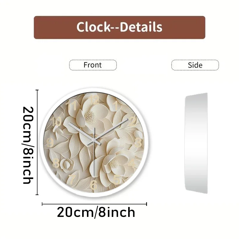 Magnolia Flower Cartoon Round Silent Hanging Wall Clock, Suitable For Living Room,School, Study Room, Bedroom, Children's Gifts.