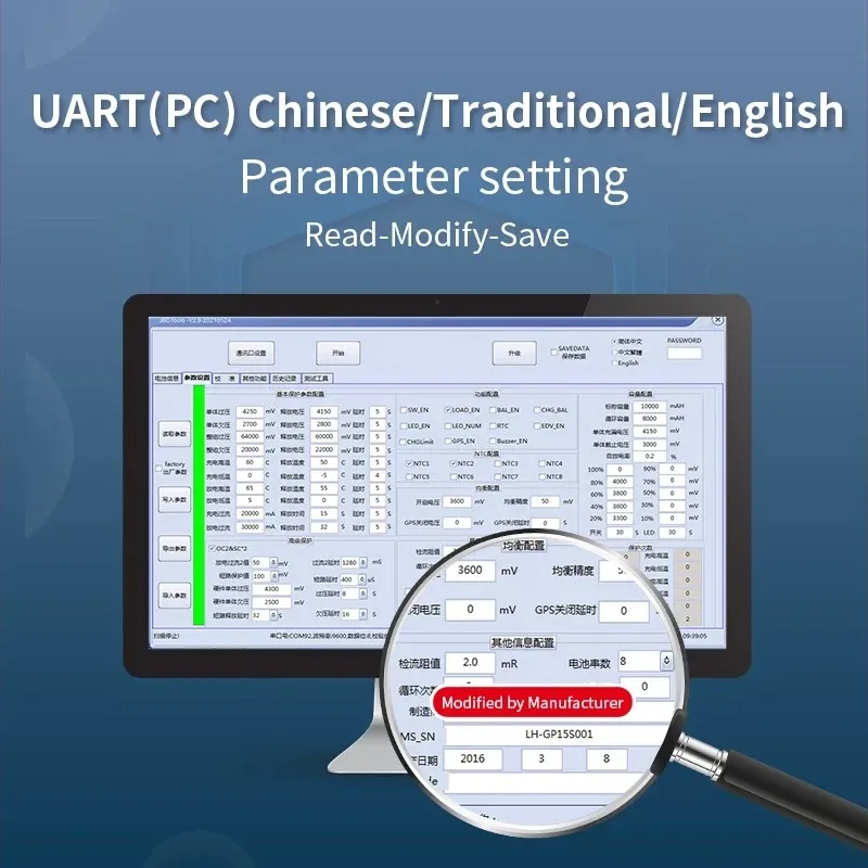 JBD تحديد تلقائي 10S 12S 13S 14S 15S 16S 17S Smart BMS عد 50A الذروة 150A BMS Lifepo4 المدمج في BT مع NTC UART