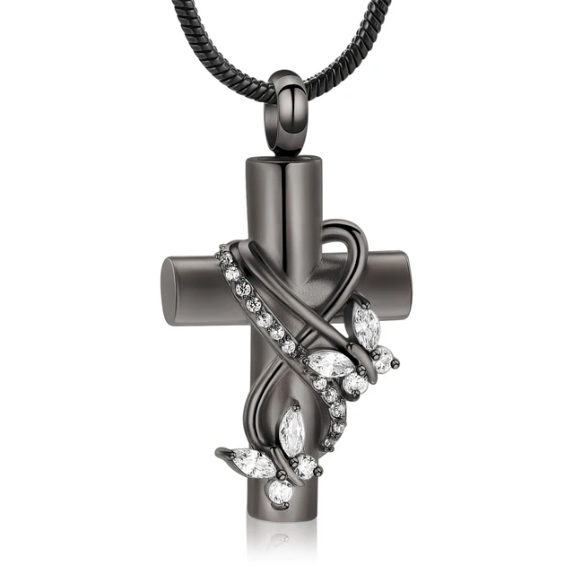 Memorial Jewelry  Crystal Butterfly Cross Stainless Steel Cremation Necklace Urn Pendant For Ashes Women Men Best Gifts