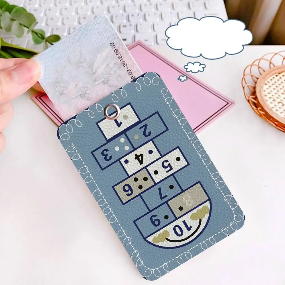 Cartoon Hopscotch Print Keychain With Access Card Holder, Bus Pass & Meal Card ID Bank Card Protective Case For Security