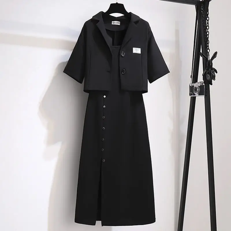 Summer Oversized Women's New Style Exudes a Slimming Temperament. Small Suit with Suspender Dress Two-piece Set/single Piece