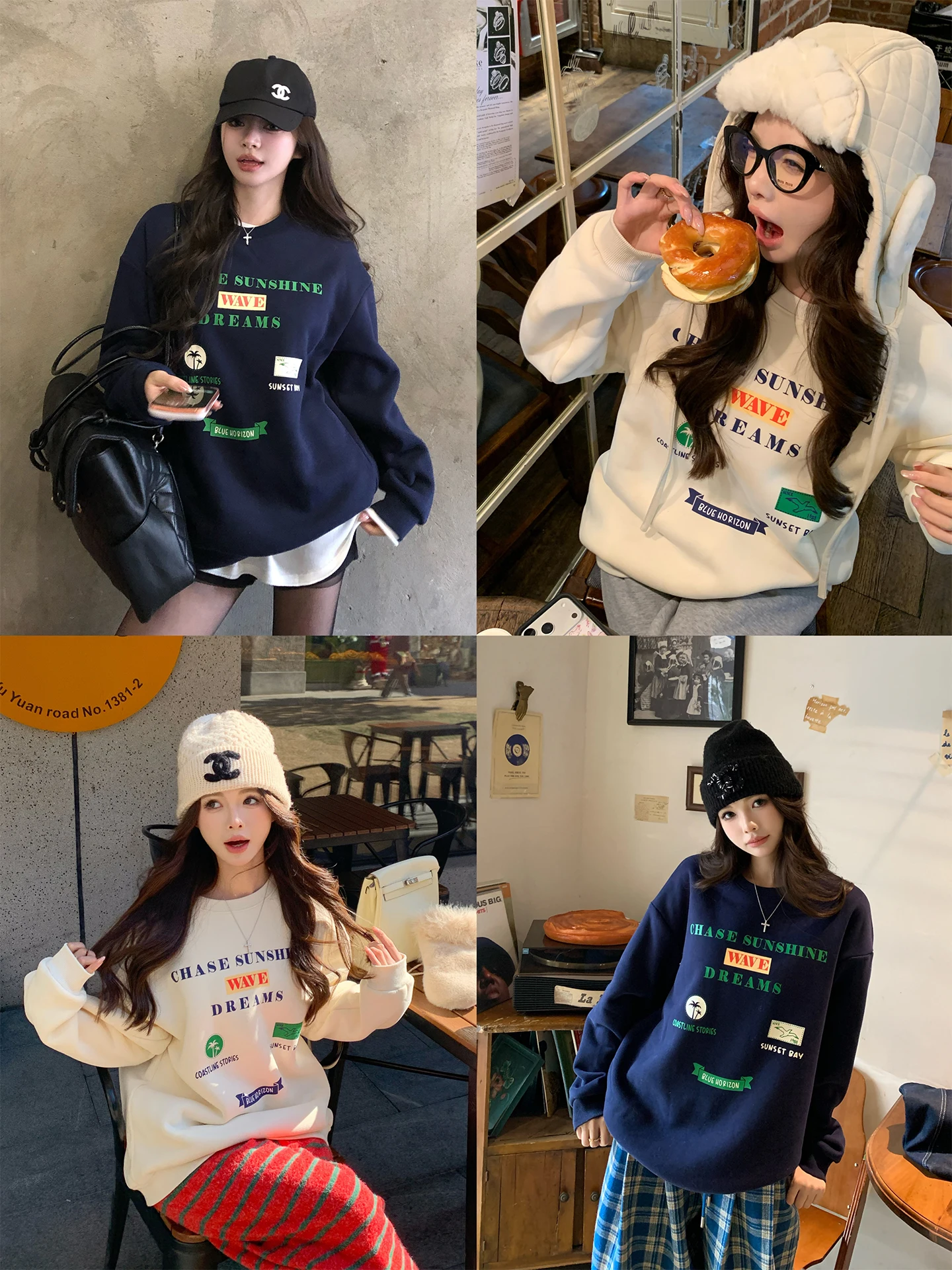 

Chen Jiamin NNS American Light Print round Neck Fleece Lined Sweatshirt Repeat Composite High Quality Casual Women's Wear