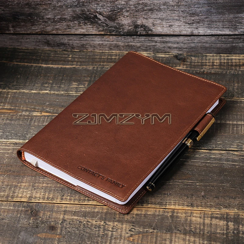 Journal Cover Compatible with A5 (21x14.3cm) with Pen Holder, Refillable Case, Personal Planner, Full Grain Leather, Brown