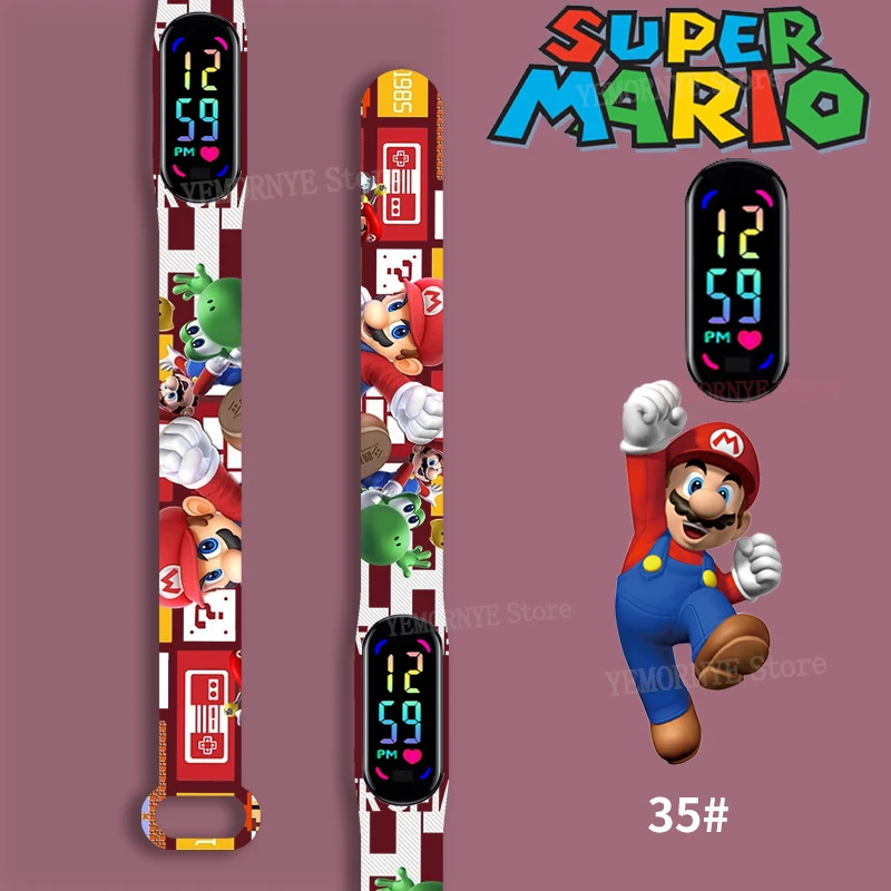 Mario Bros Kinderuhren Actionfiguren Luigi Princess Peach Yoshi Bowser Kinder Sport Armband Wasserdichte Digitaluhr Spielzeug