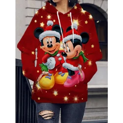 Disney Autumn Winter Women Merry Christmas Hoodie Fashion Clothing Cartoon Mickey Mouse Hooded Coat Pullover Casual Streetwear