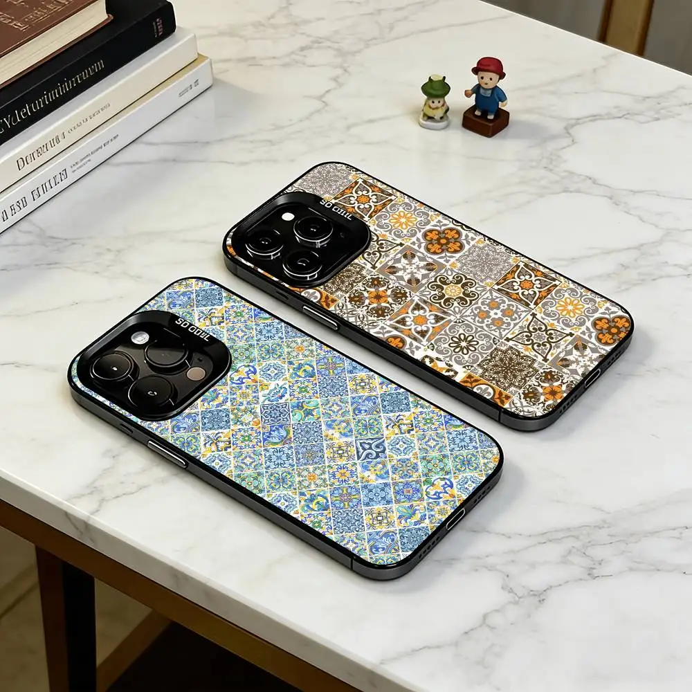 

M-Moroccan Tile Phone Case For iPhone 17,16,15,14,13,12,11 Plus,Pro Max,XS,Colorful Silver Black Cover