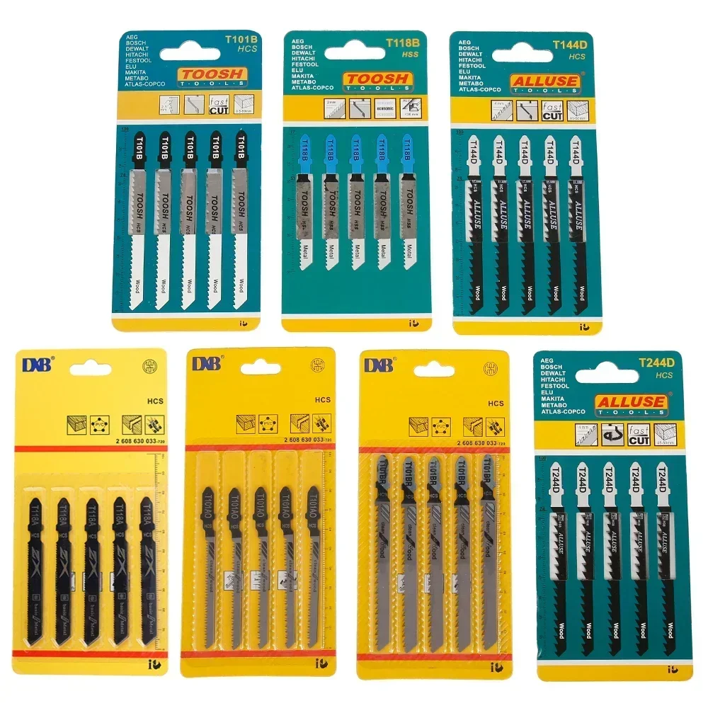 Jig Saw Blade Set com T-Shank, Assorted Set, Sharp, corte rápido, madeira, metal, plástico, corte