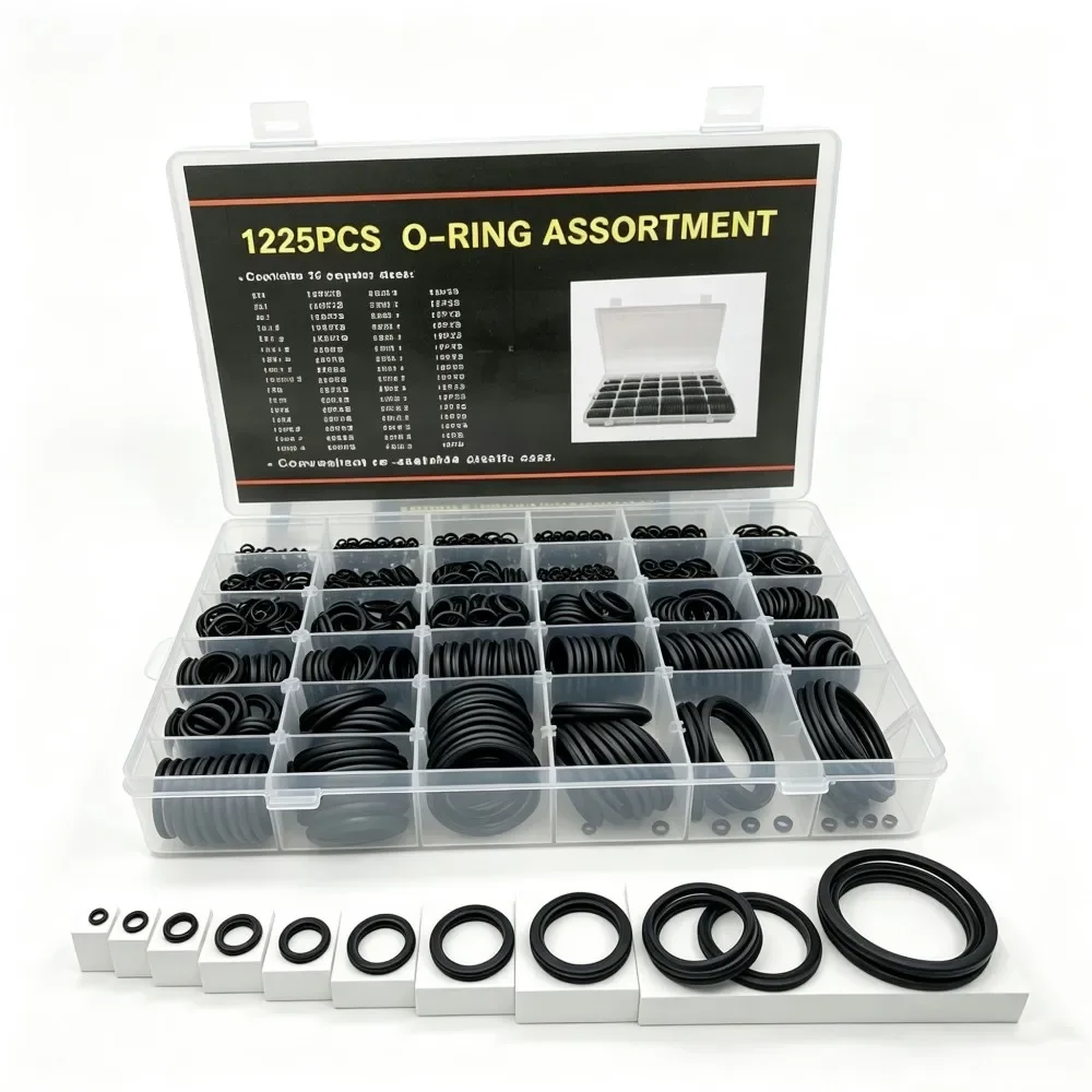 1225Pieces Black NBR Nitrile Rubber O Ring Kit Seal Gaskets CS 1-3.5mm OD 4-50mm For Hydraulic  Industrial And Automotive Engine