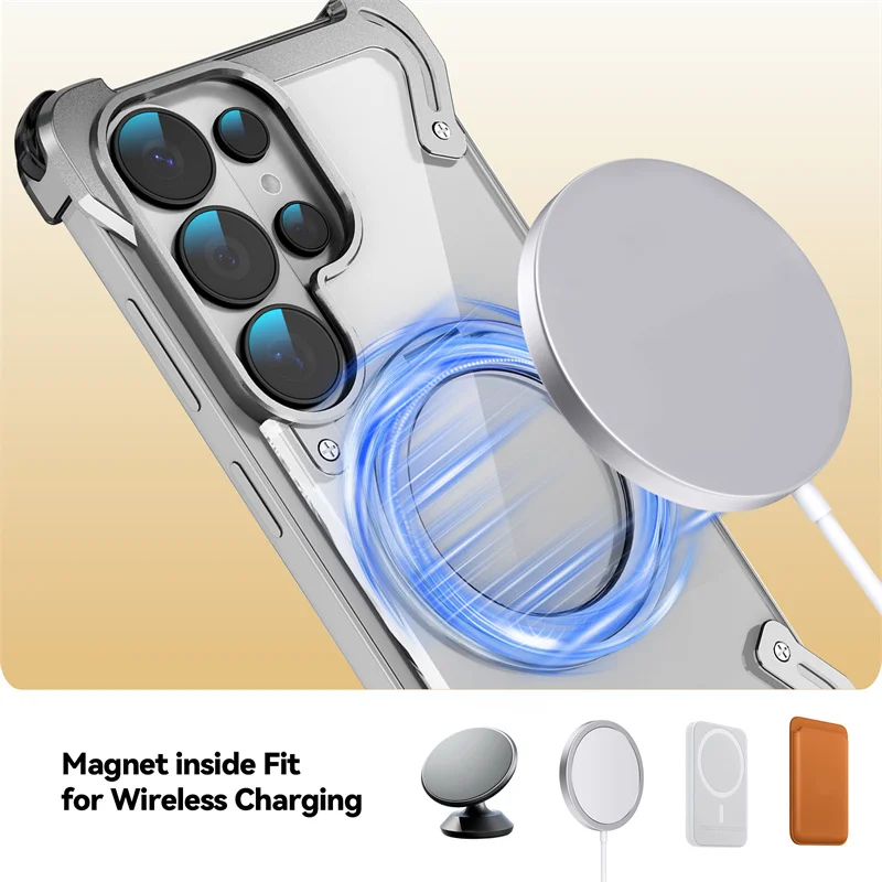 Przezroczyste, aluminiowe, bezramkowe etui na Samsung Galaxy S24 S25 S26 Ultra z obsługą Magsafe 360 ° Obrotowa Magnetyczna Osłona Ochronna Przed Wstrząsami — zdjęcie produktu 3