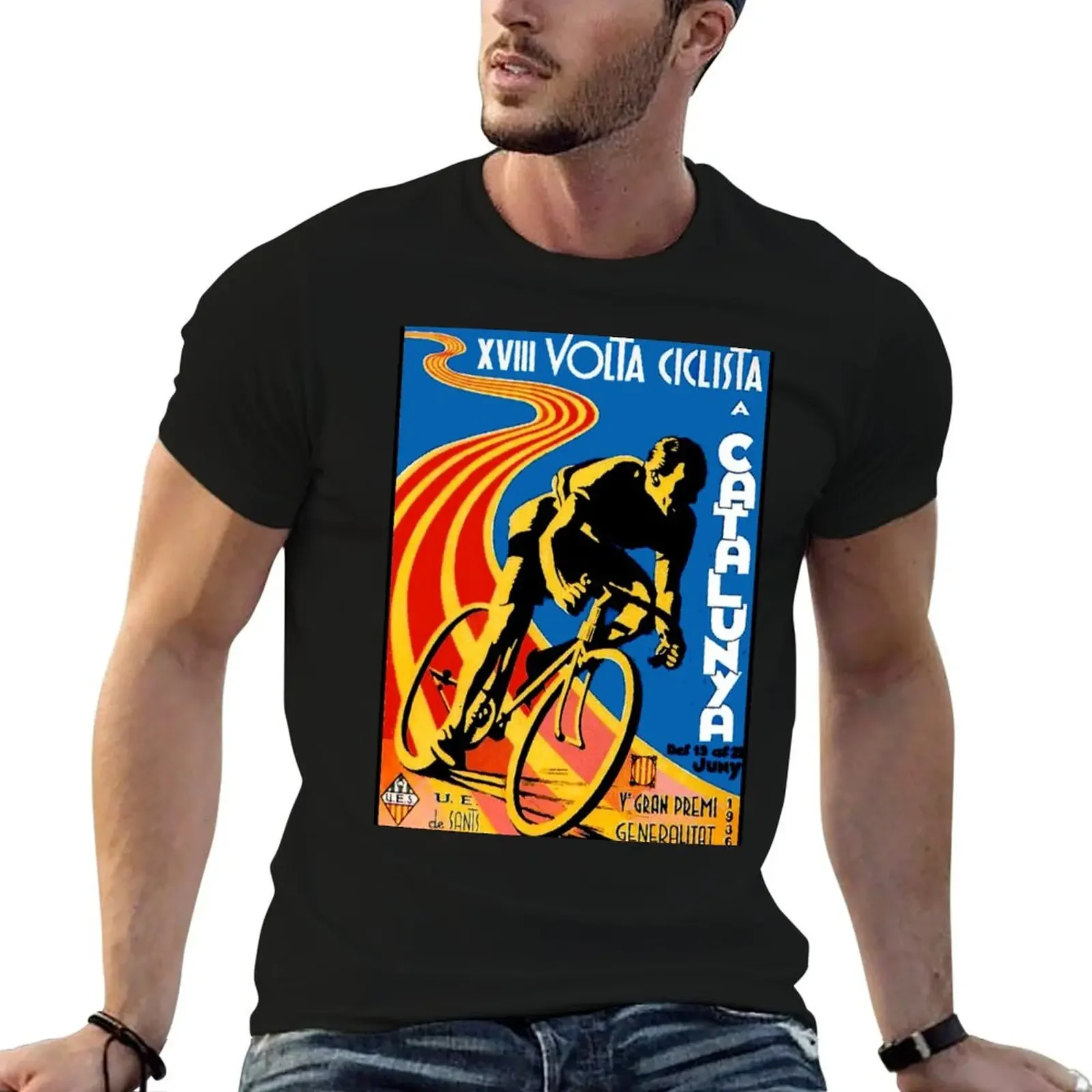 VOLTA CICLISTA a CATALUNA : Vintage 1936 Bicycle Racing Advertising Print T-Shirt baggy shirts customizeds men tshirt