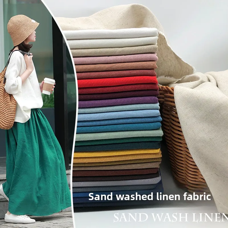 Solid Color Sand Washed Linen Fabric for DIY Sewing Coat Pants Dress Shirt Tea Costume Clothing Fashion Wholesale Cloth