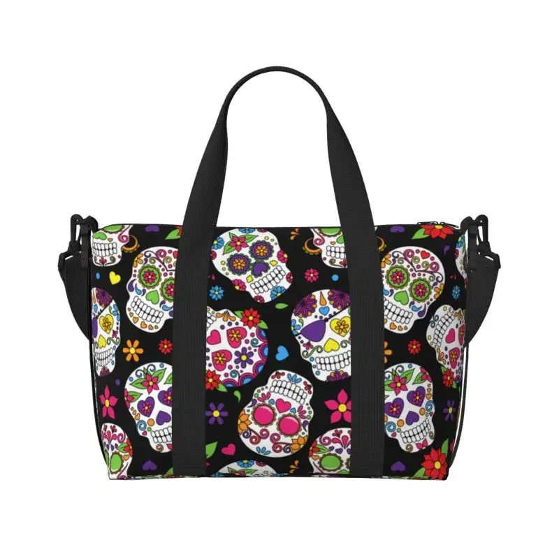 

Goth Skull with Flowers Travel Duffel Bag for Women Workout Weekender Overnight Bags Large Capacity Waterproof Luggage Handbag