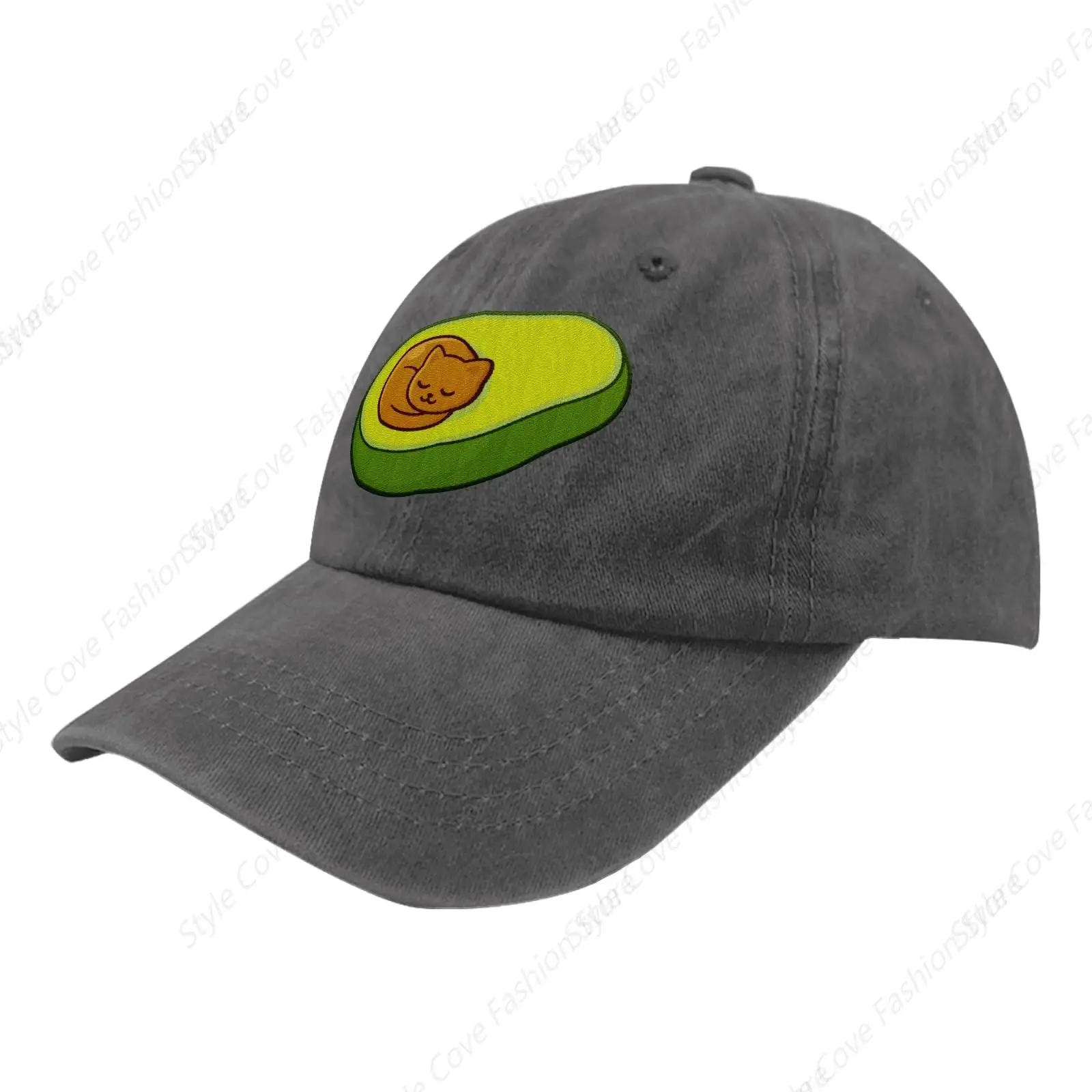 Cute Cat Sleep On The Avocado Baseball Cap Vintage Sun Cap Gifts For Dad Adjustable Washed Truck Hat Classic Vintage Hat Outdoor