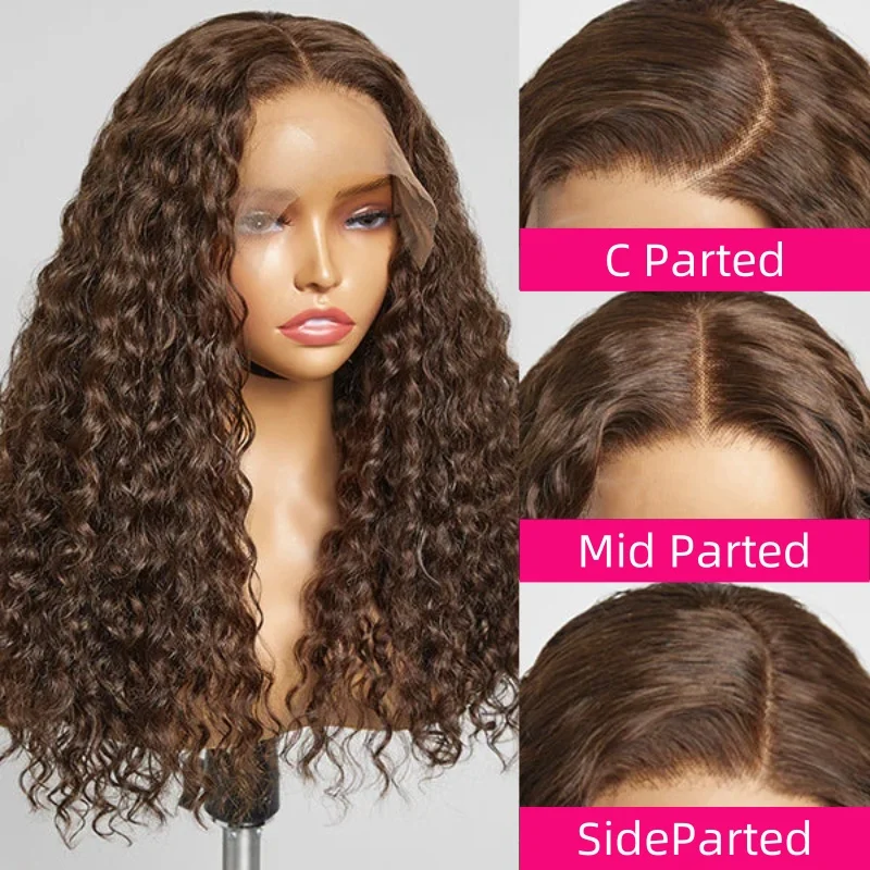 Perruque caution Curly Deep Curly HD Lace Front Wig, Cheveux 100% Naturels, Brun Chocolat, 13x6, 13x4, 30 Pouces