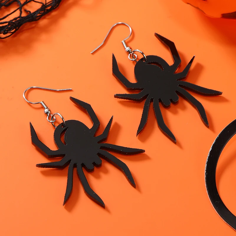2 PCS Halloween New Acrylic Earrings Pumpkin Bat PU Leather Hollow Earrings European and American Festival Earrings Jewelry