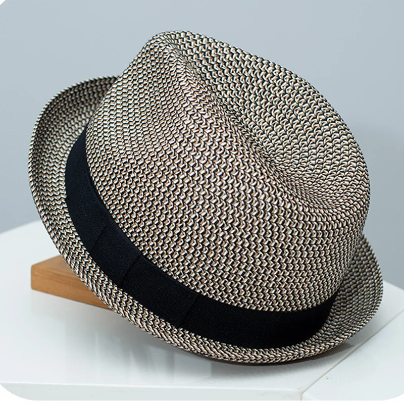 TL Men's Men's Summer Straw Hat British Trilby straw hat Fedora Breathable Beach Sun Hat Handwoven Straw Panama hat Cuban Travel