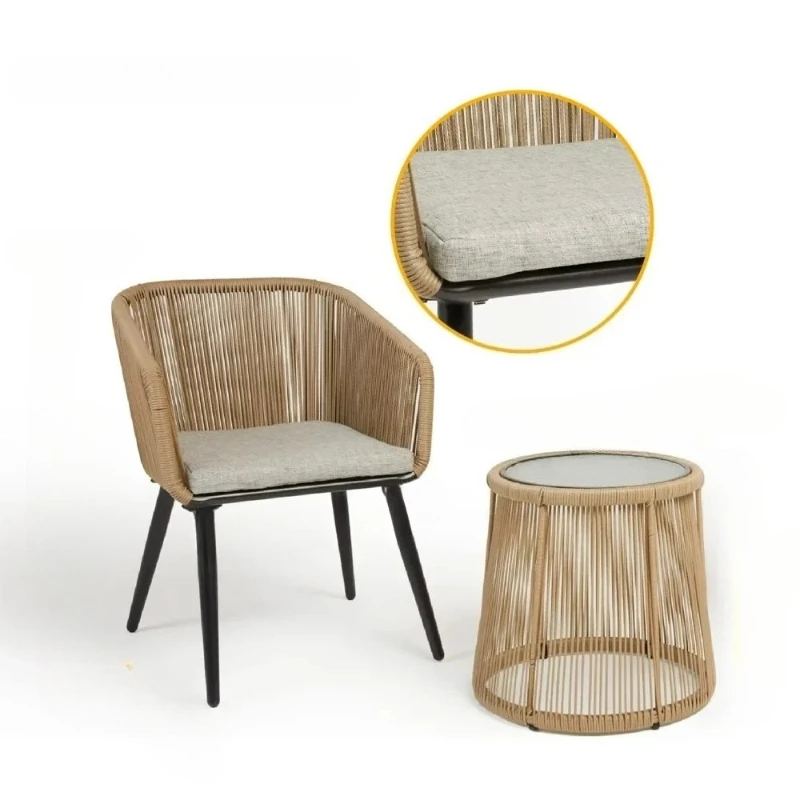 

# l Patio Furniture Set, 3-Piece Outside Bistro Set Handwoven Rattan Wicker Chairs with Waterproof Cushions, Tempered Glass Tabl