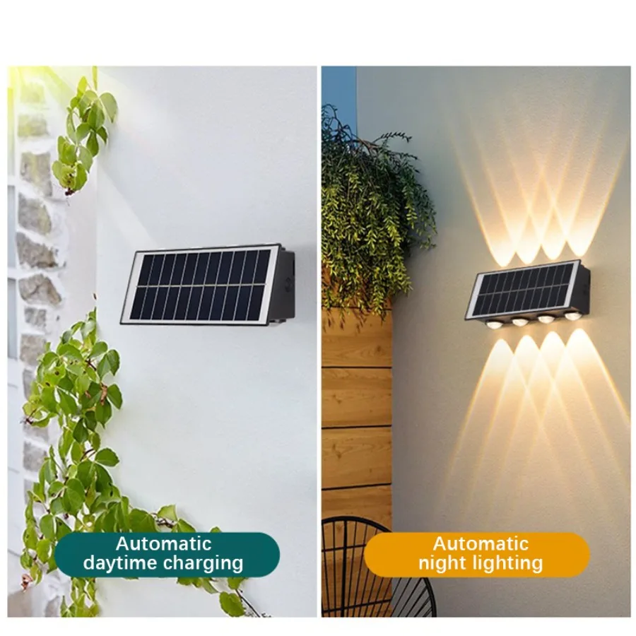 Ao ar livre conduziu a lâmpada de parede solar ip65 à prova dip65 água rgb para cima e para baixo iluminação luminosa varanda jardim pátio decoração luz solar